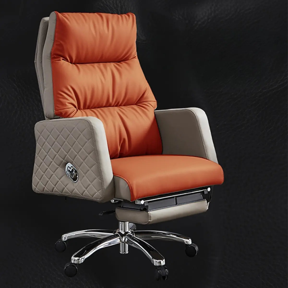 Beige Leather Reclining Executive Office Chair with Ottoman Image - 4