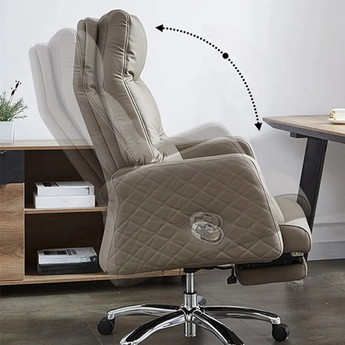 Beige Leather Reclining Executive Office Chair with Ottoman Image - 5