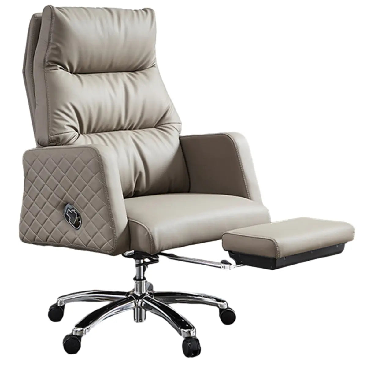 Beige Leather Reclining Executive Office Chair with Ottoman Image - 7