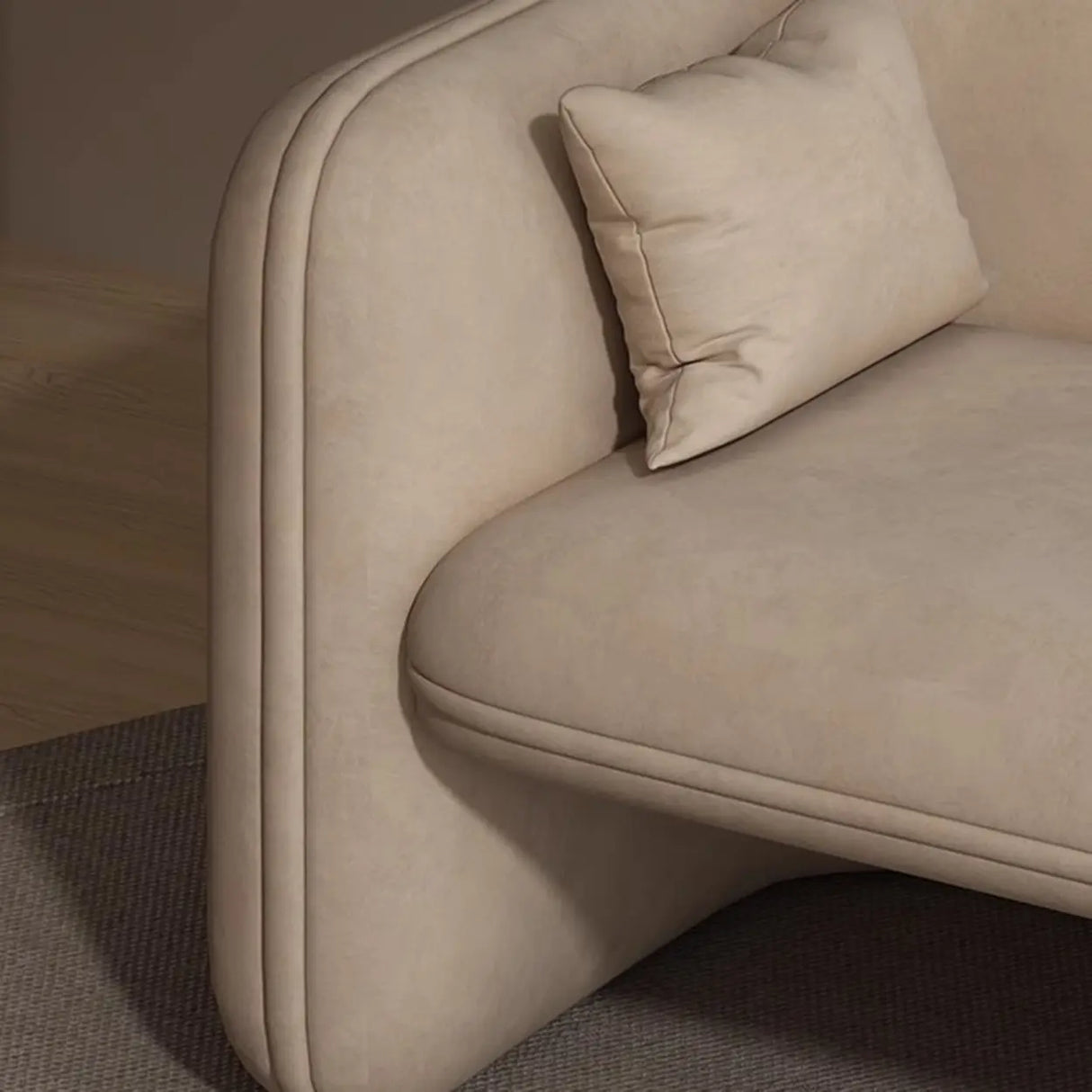 Beige Medium Curved Flannel Chaise Lounge Sofa with Arm Image - 10