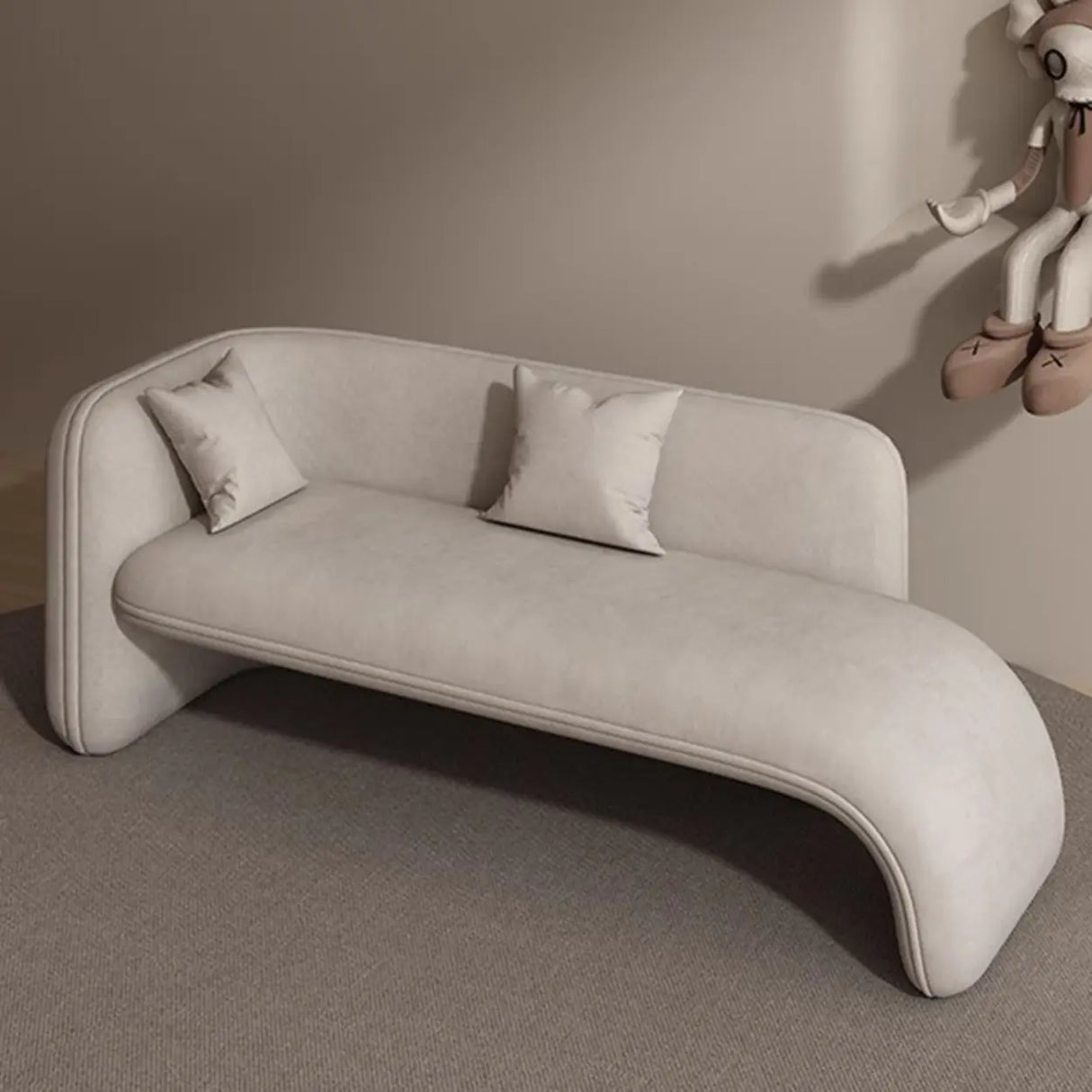 Beige Medium Curved Flannel Chaise Lounge Sofa with Arm Image - 1