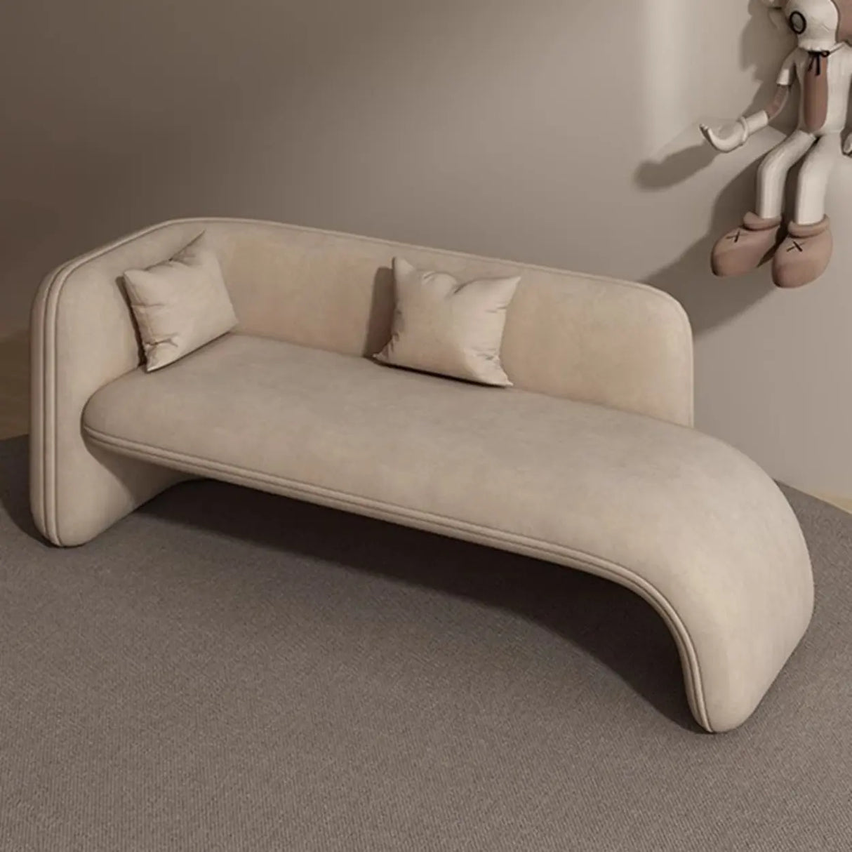 Beige Medium Curved Flannel Chaise Lounge Sofa with Arm Image - 4