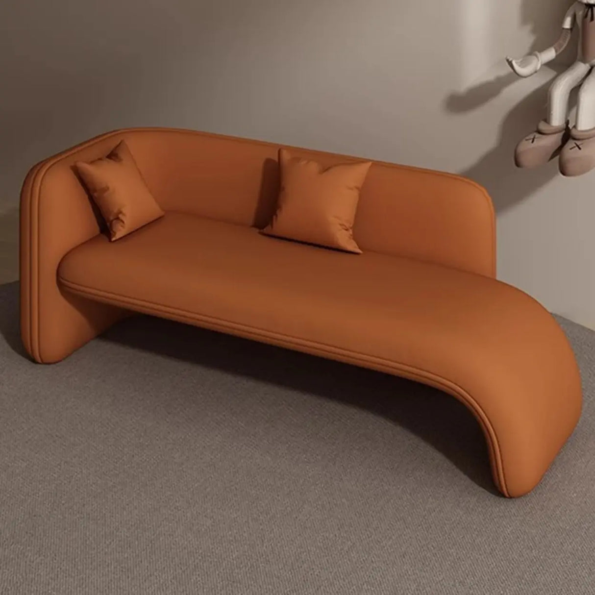 Beige Medium Curved Flannel Chaise Lounge Sofa with Arm Image - 6