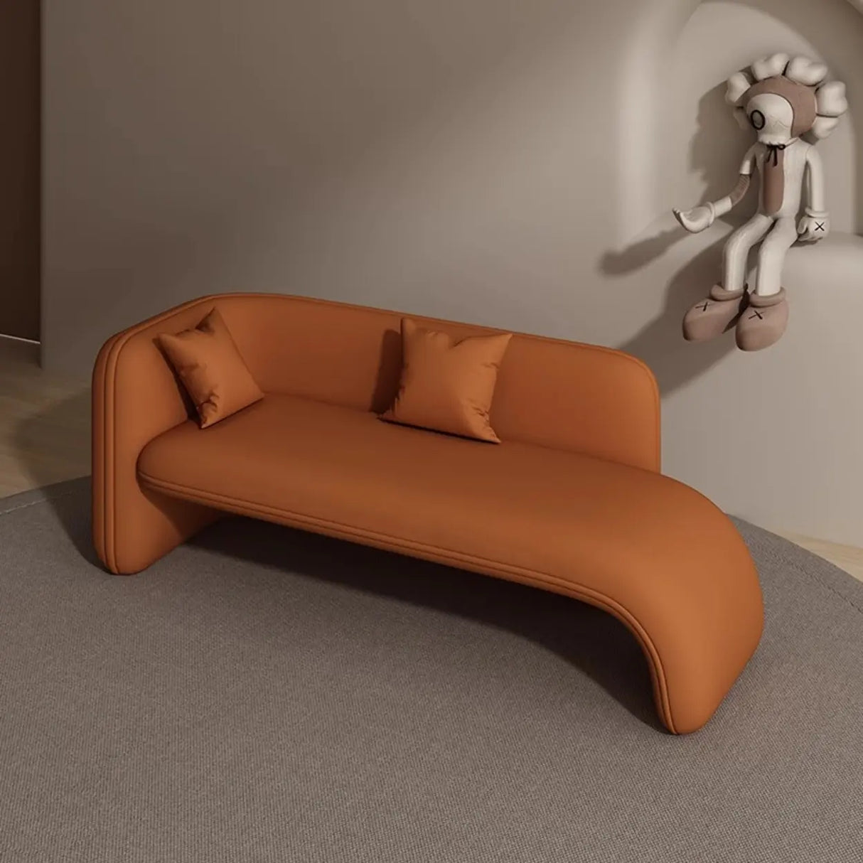 Beige Medium Curved Flannel Chaise Lounge Sofa with Arm Image - 7