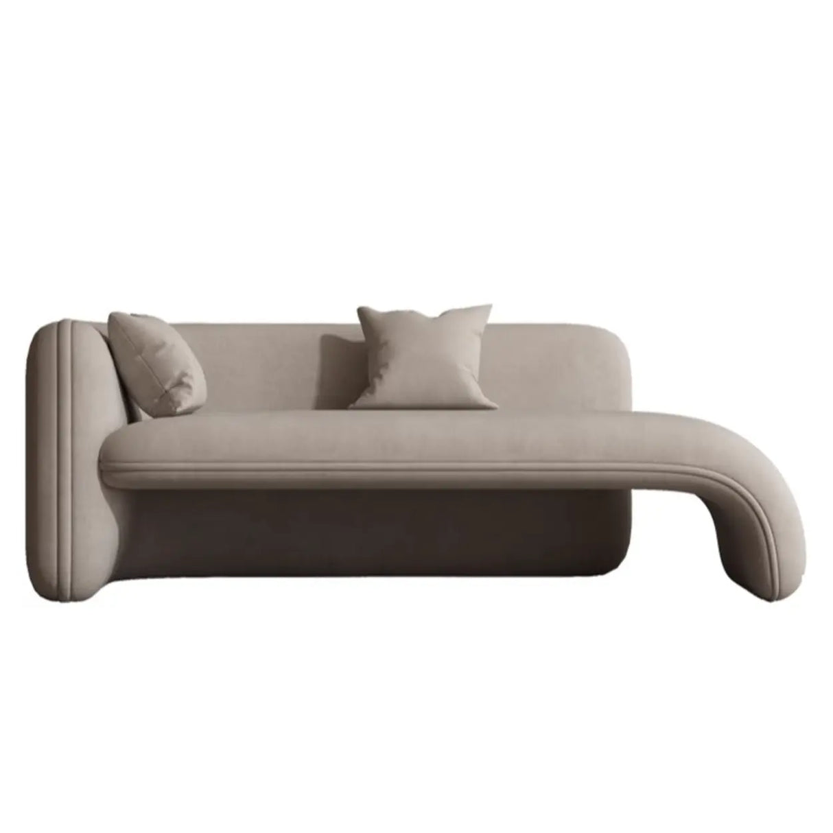 Beige Medium Curved Flannel Chaise Lounge Sofa with Arm Image - 8