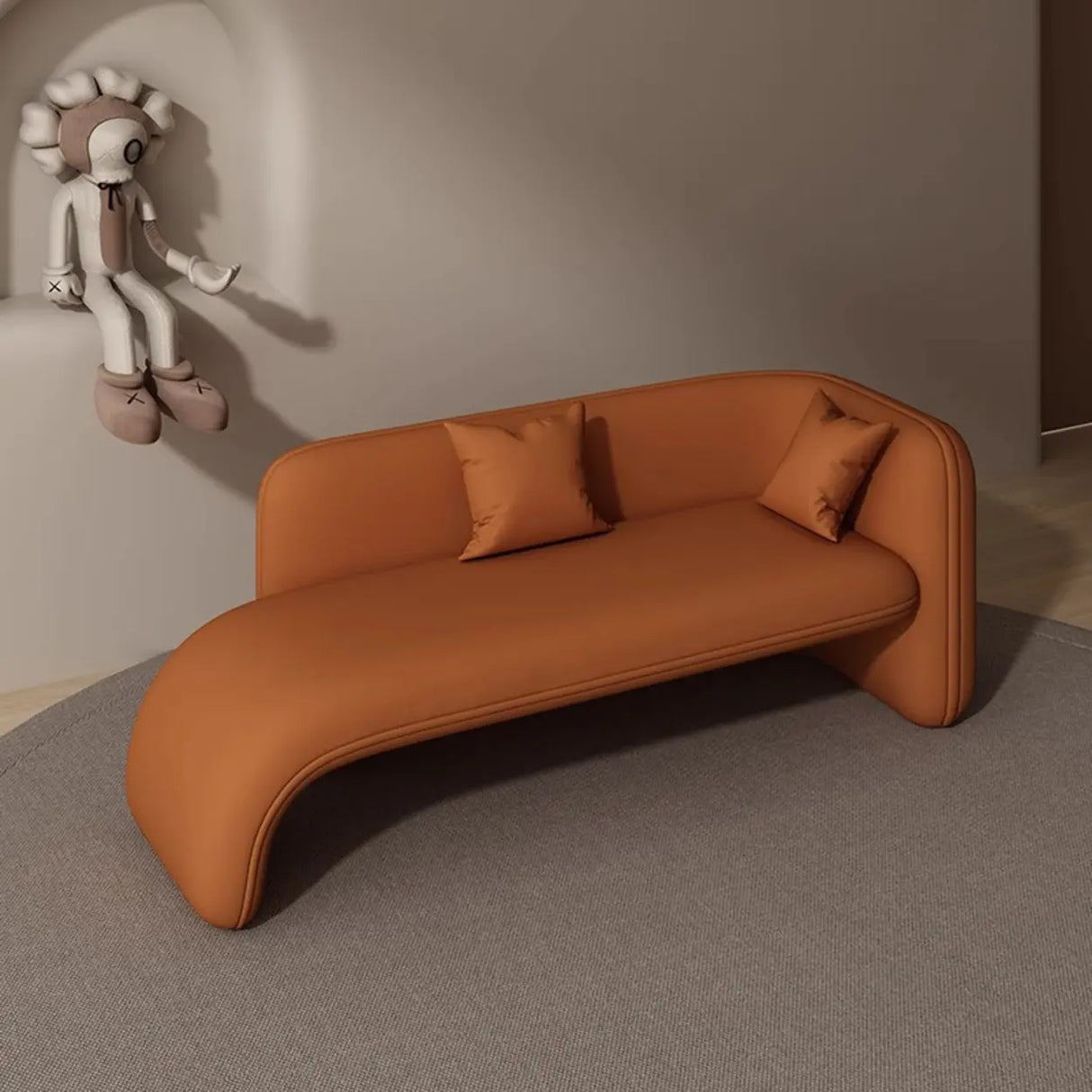 Beige Medium Curved Flannel Chaise Lounge Sofa with Arm Image - 9