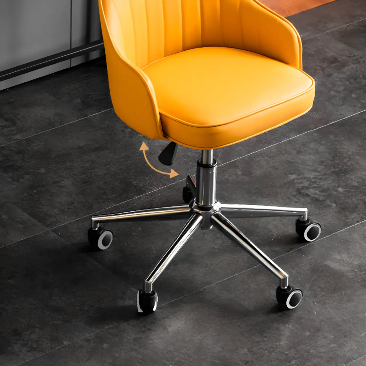 Beige Modish Swivel Curved Leather Low-Back Office Chair Image - 10