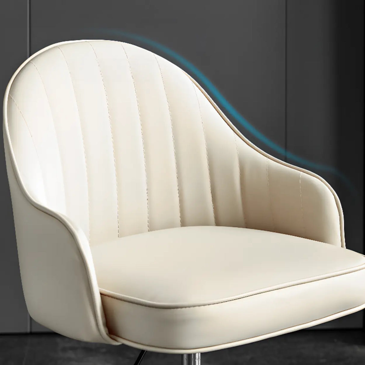 Beige Modish Swivel Curved Leather Low-Back Office Chair Image - 12