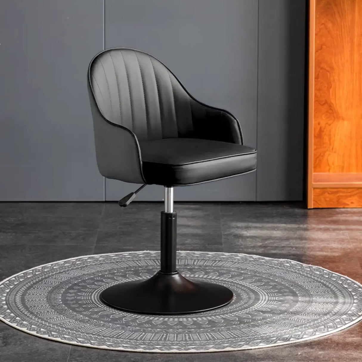 Beige Modish Swivel Curved Leather Low-Back Office Chair Image - 25