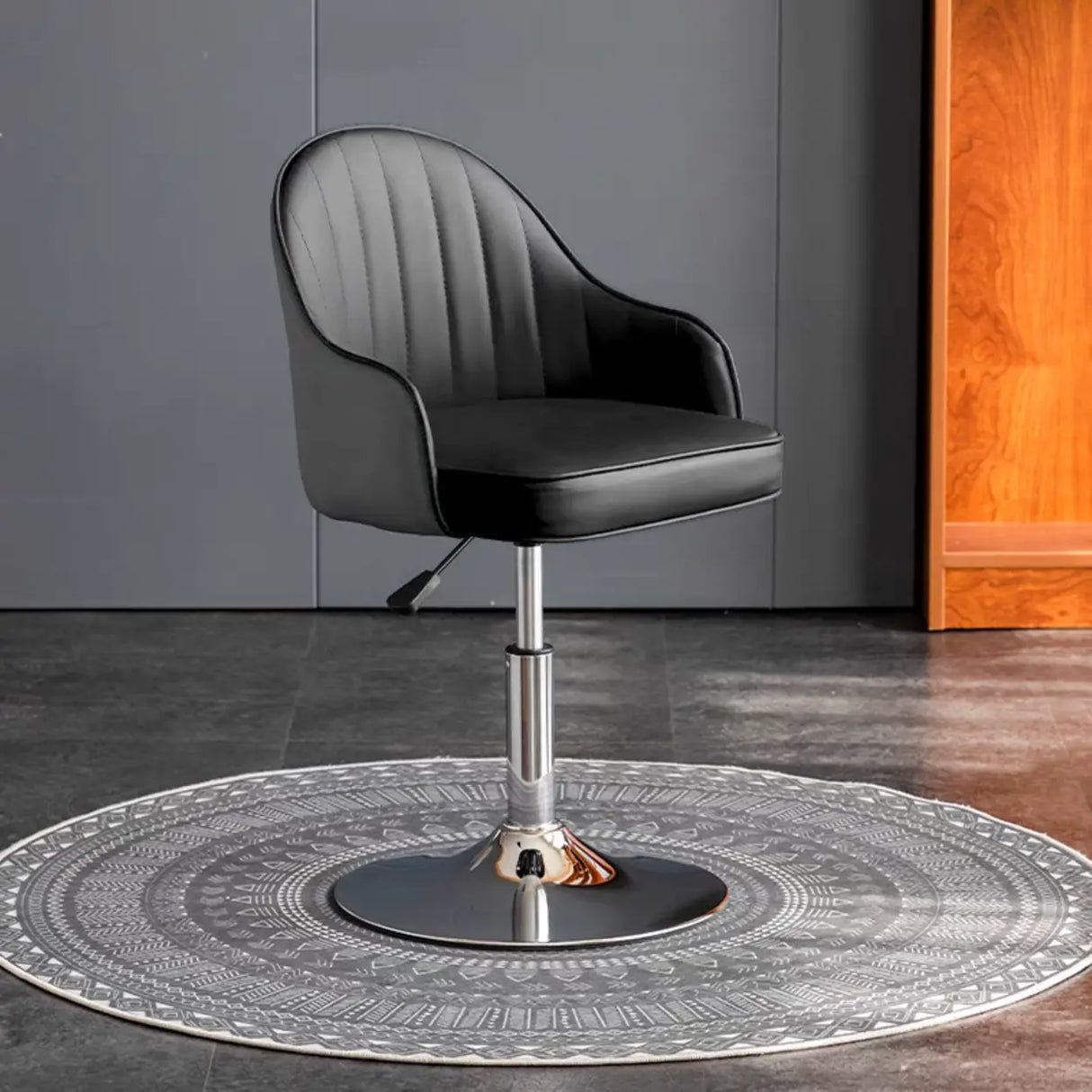 Beige Modish Swivel Curved Leather Low-Back Office Chair Image - 28