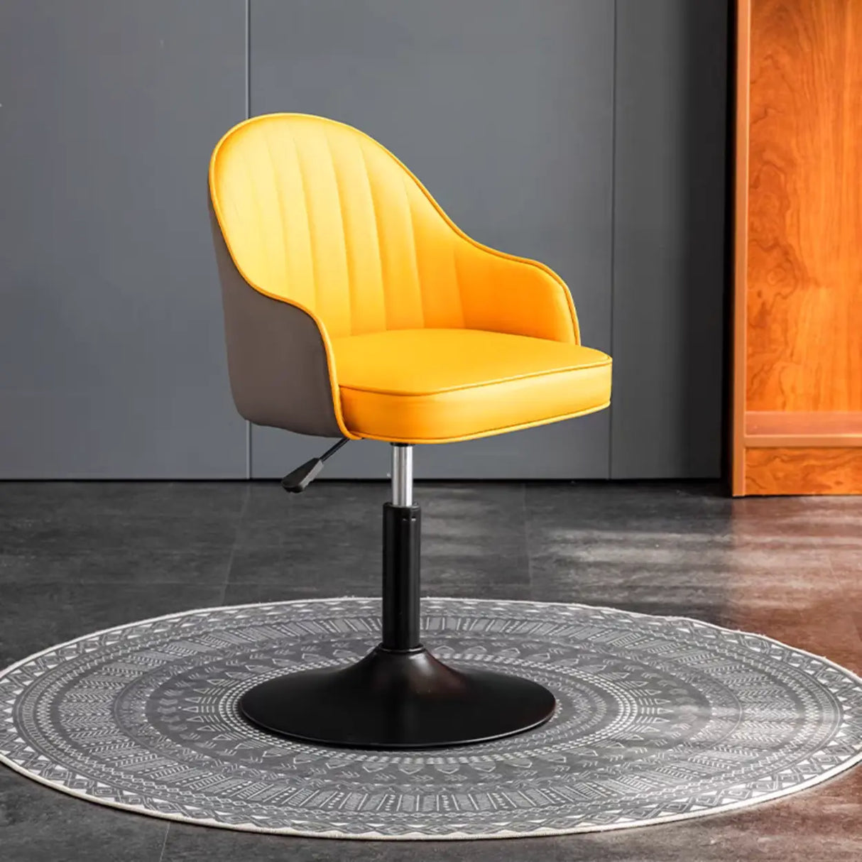 Beige Modish Swivel Curved Leather Low-Back Office Chair Image - 29