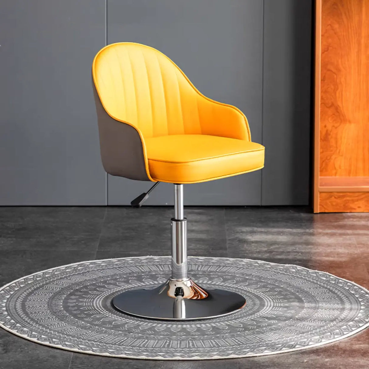 Beige Modish Swivel Curved Leather Low-Back Office Chair Image - 30