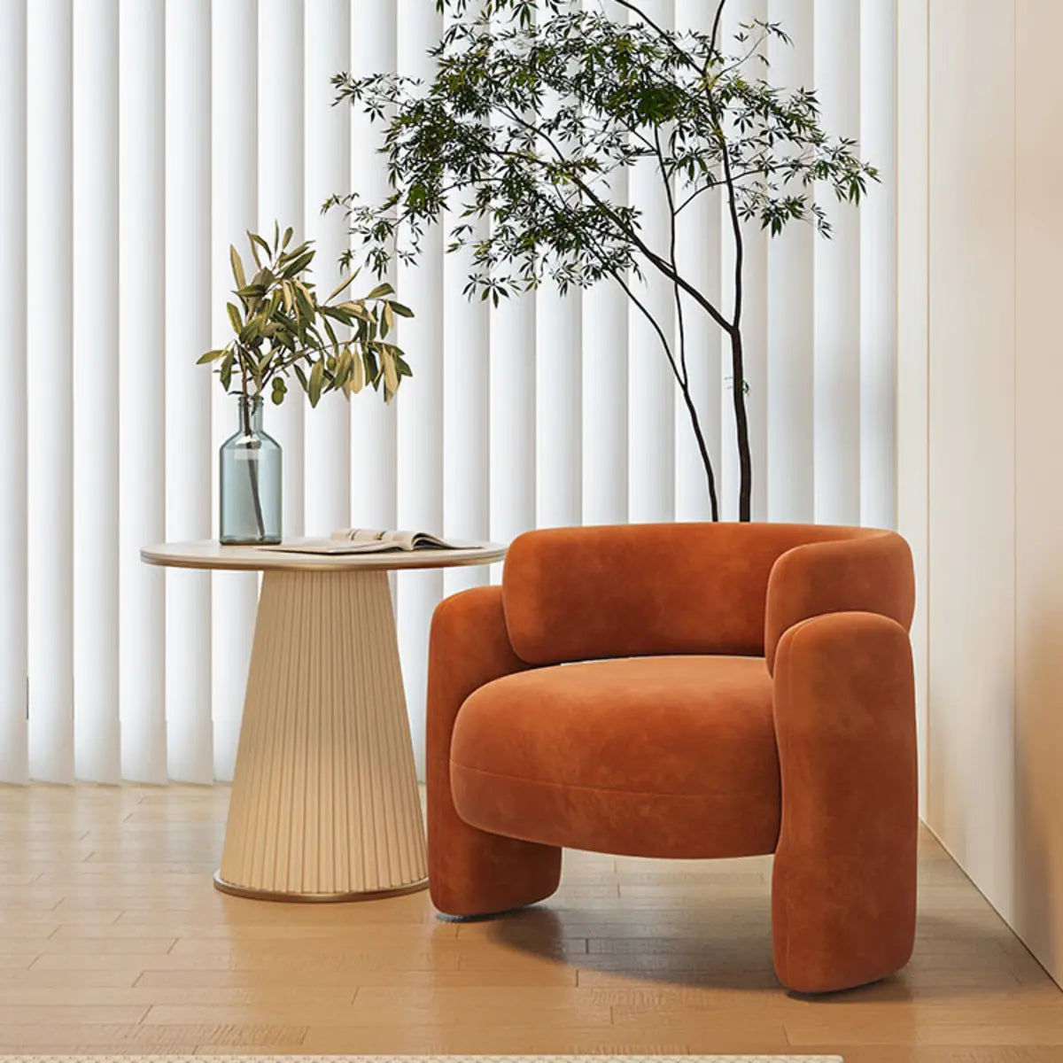 Beige Orange Frosted Velvet Fixed Back Arm Chair Image - 5