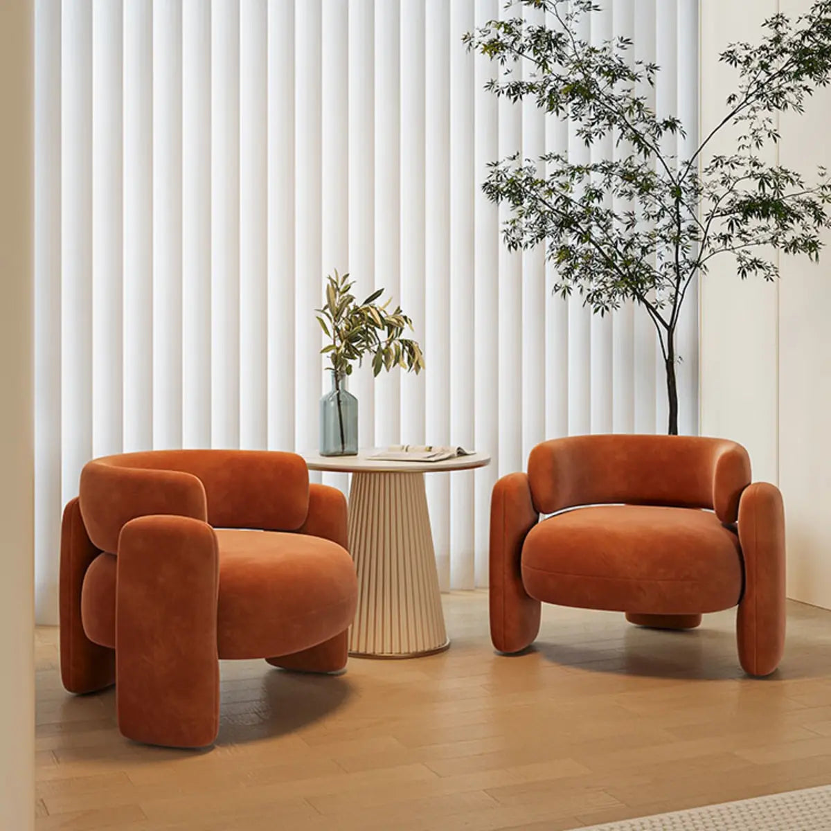 Beige Orange Frosted Velvet Fixed Back Arm Chair Image - 6