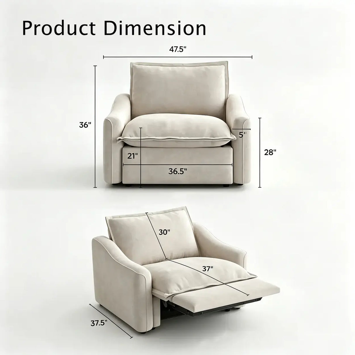 Beige Power Reclining Modular Sofa with Down & Memory Foam Image - 16