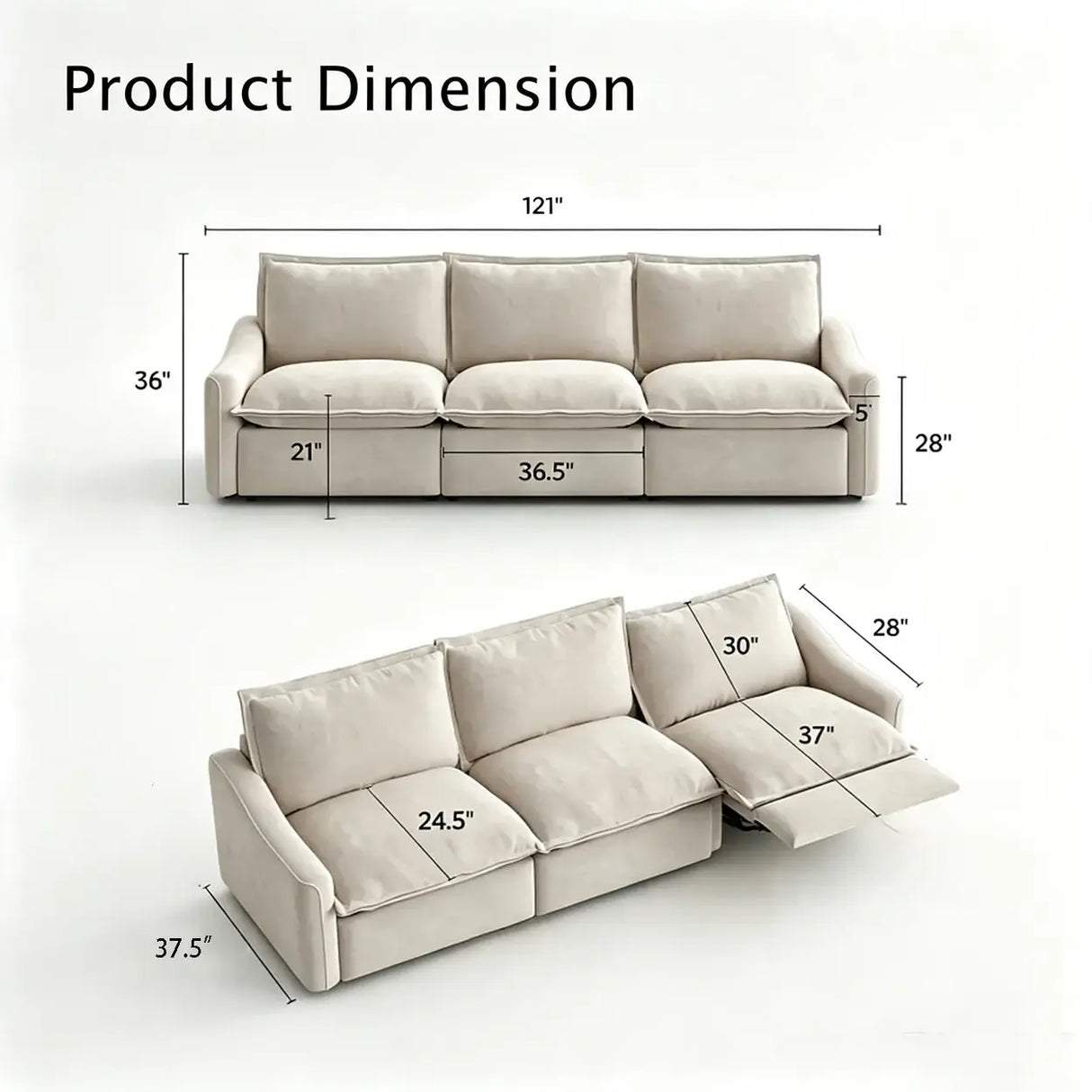 Beige Power Reclining Modular Sofa with Down & Memory Foam Image - 17