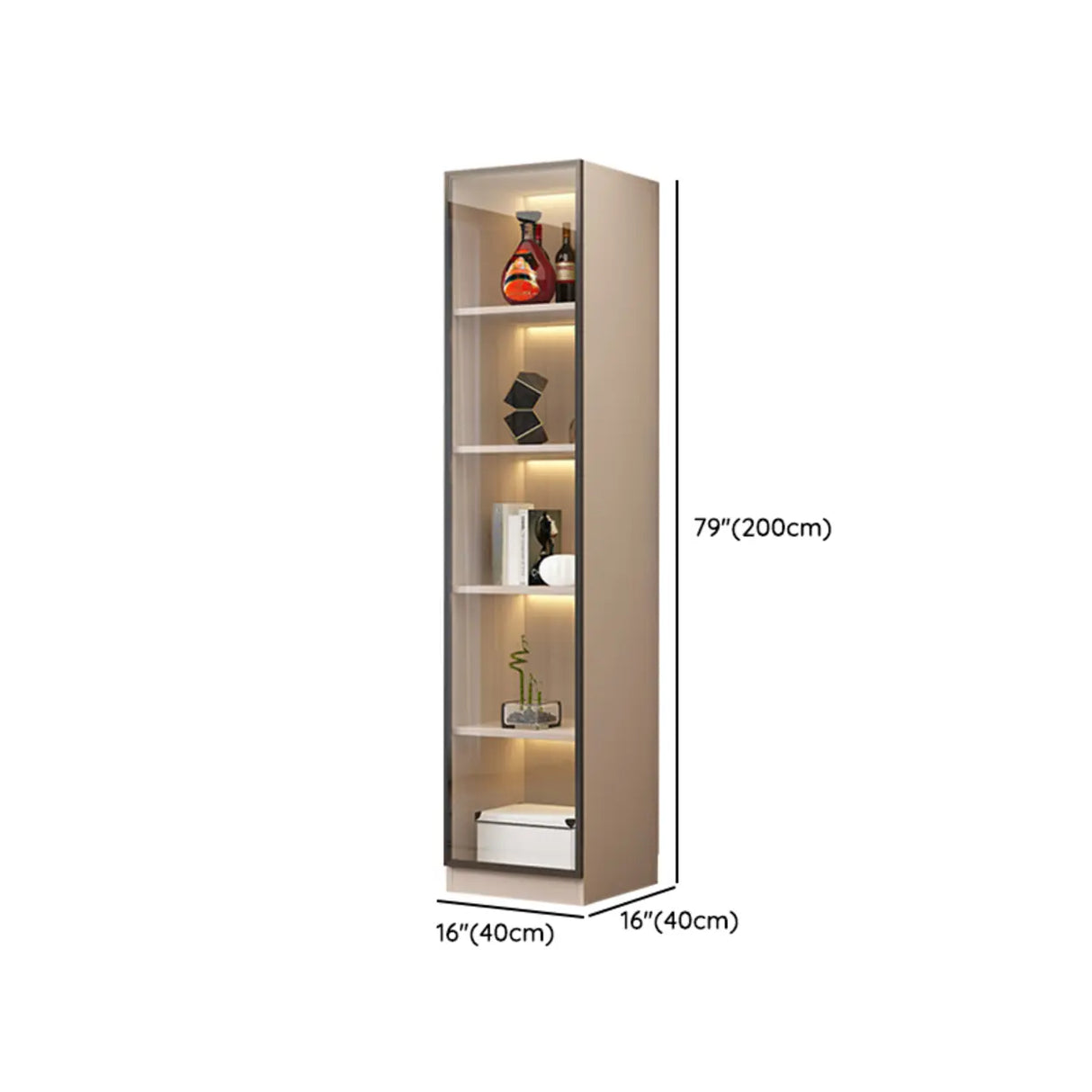 Beige Rectangular Glass Large Storage Display Cabinet