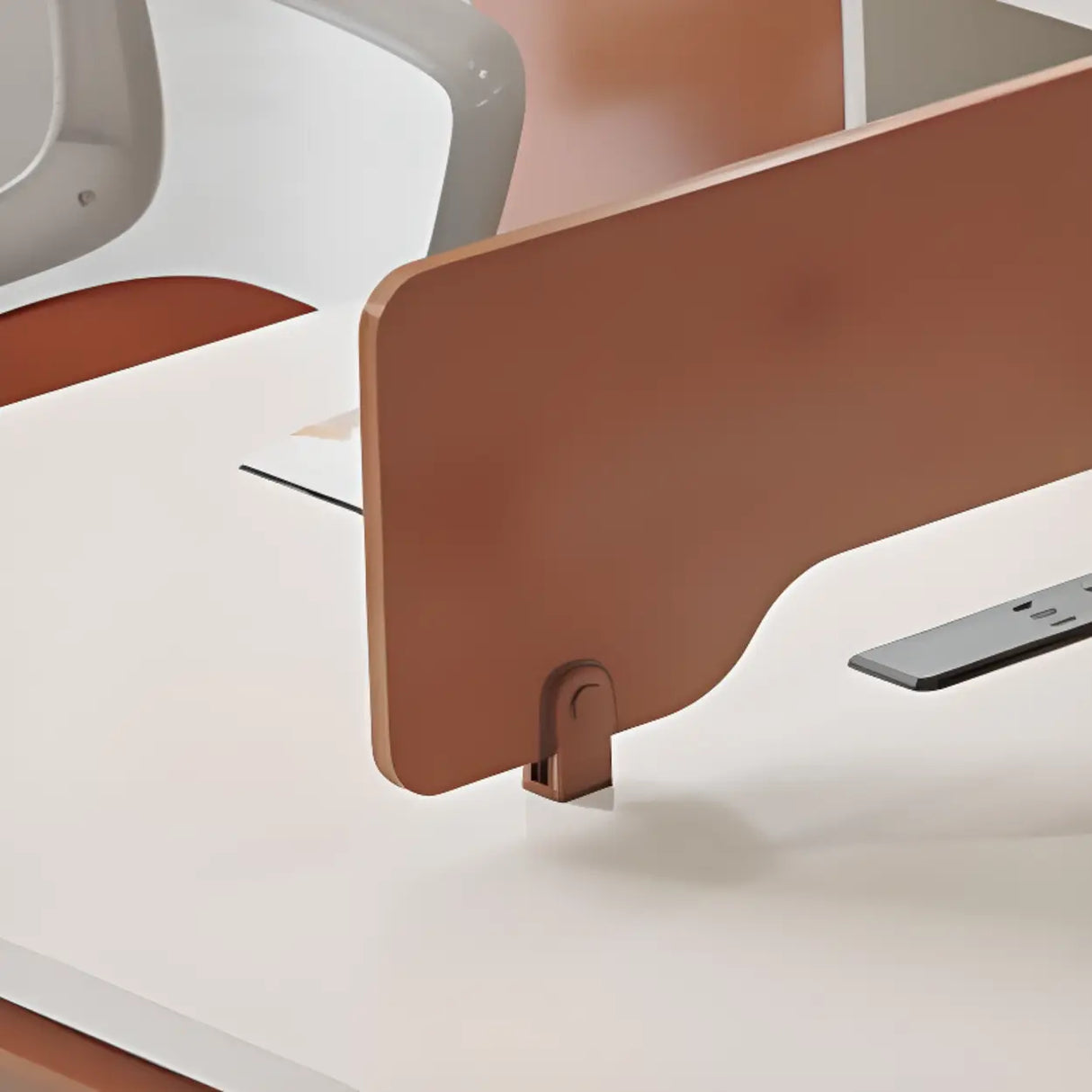 Beige Red Wood Hutch Storage Shelf T-Shape Writing Desk Image - 12