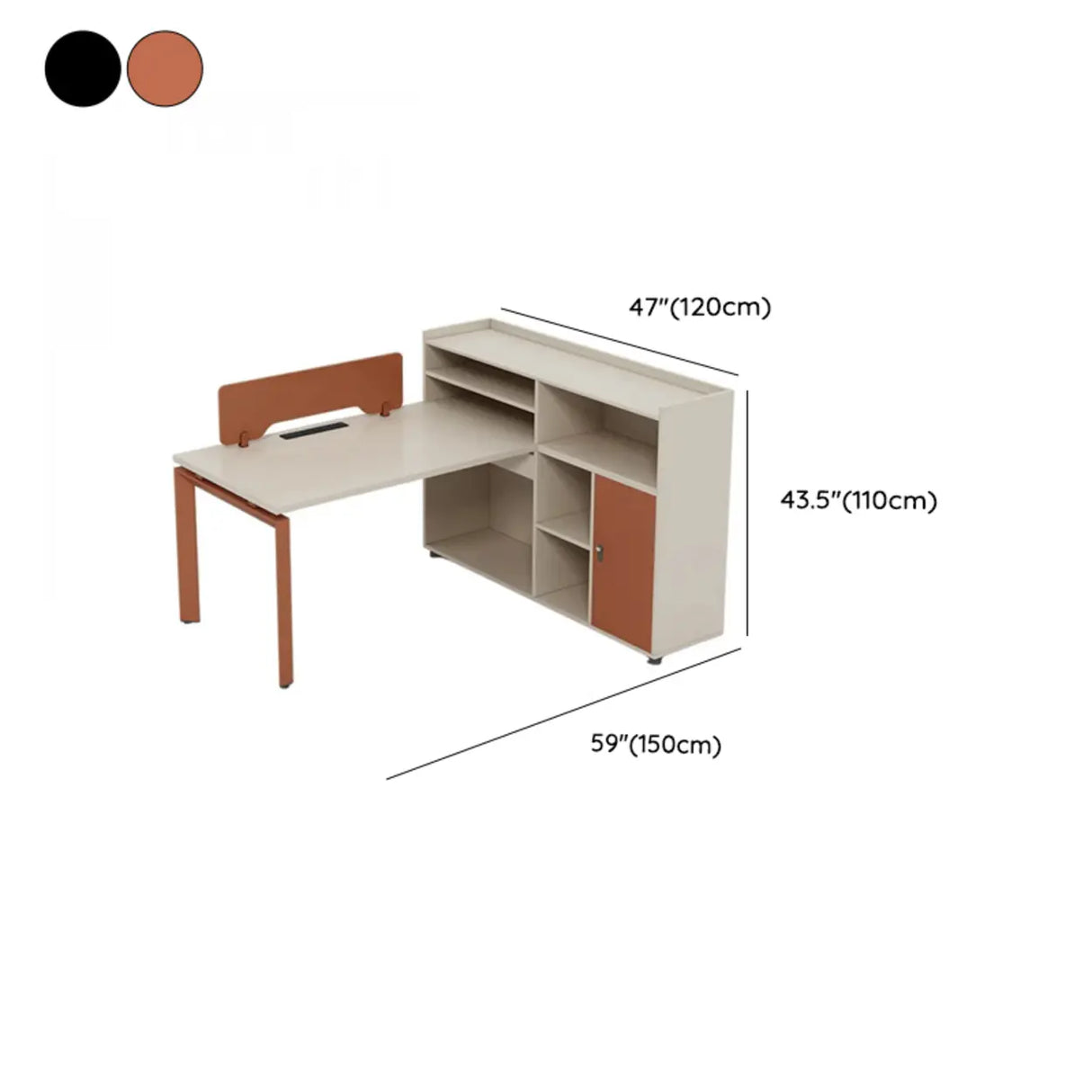 Beige Red Wood Hutch Storage Shelf T-Shape Writing Desk