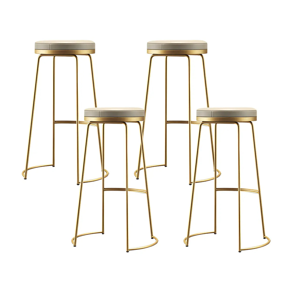 Beige Round Leather Backless Sled Metal Bar Stools Image - 10