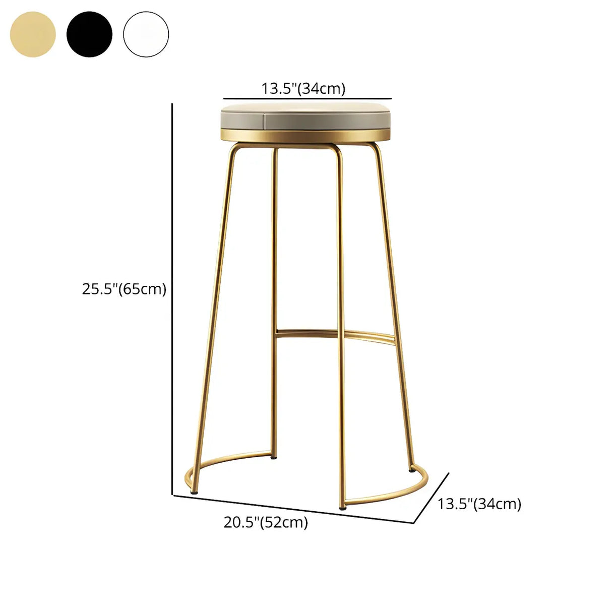 Beige Round Leather Backless Sled Metal Bar Stools Image - 15