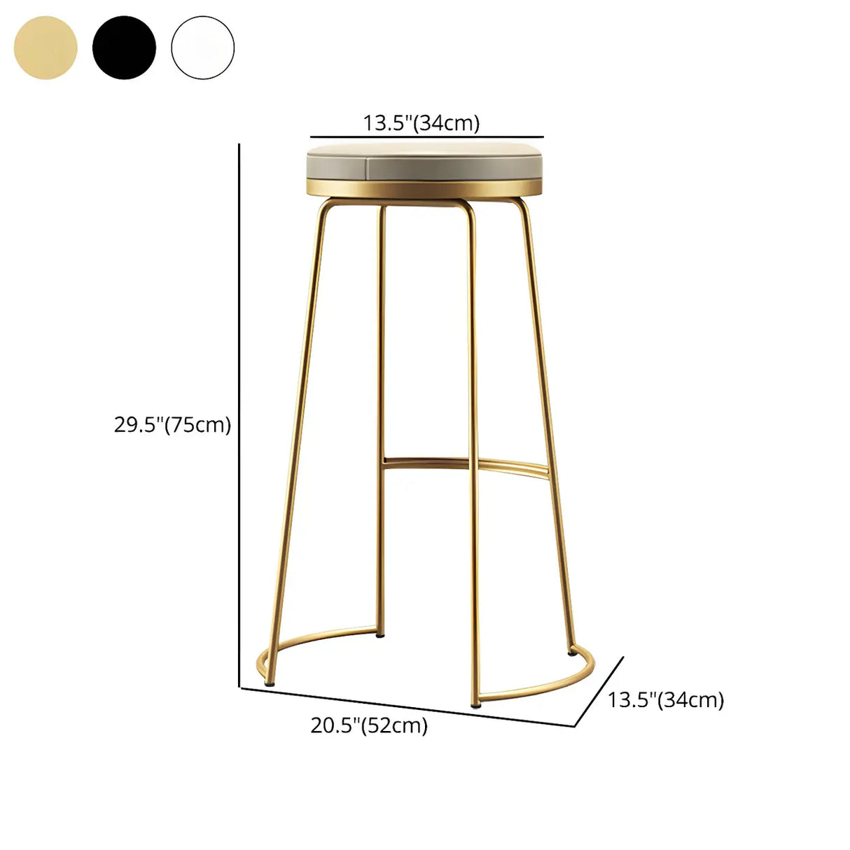 Beige Round Leather Backless Sled Metal Bar Stools Image - 16
