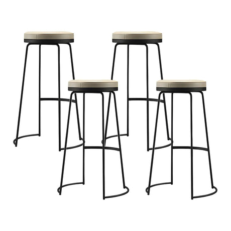 Beige Round Leather Backless Sled Metal Bar Stools Image - 2
