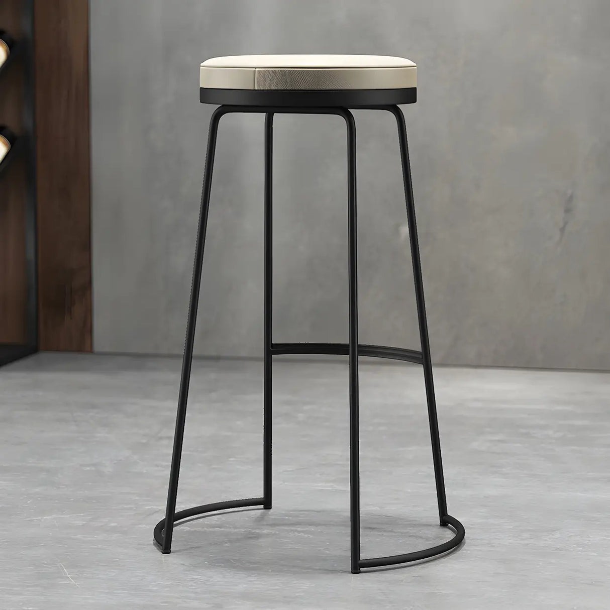 Beige Round Leather Backless Sled Metal Bar Stools Image - 6