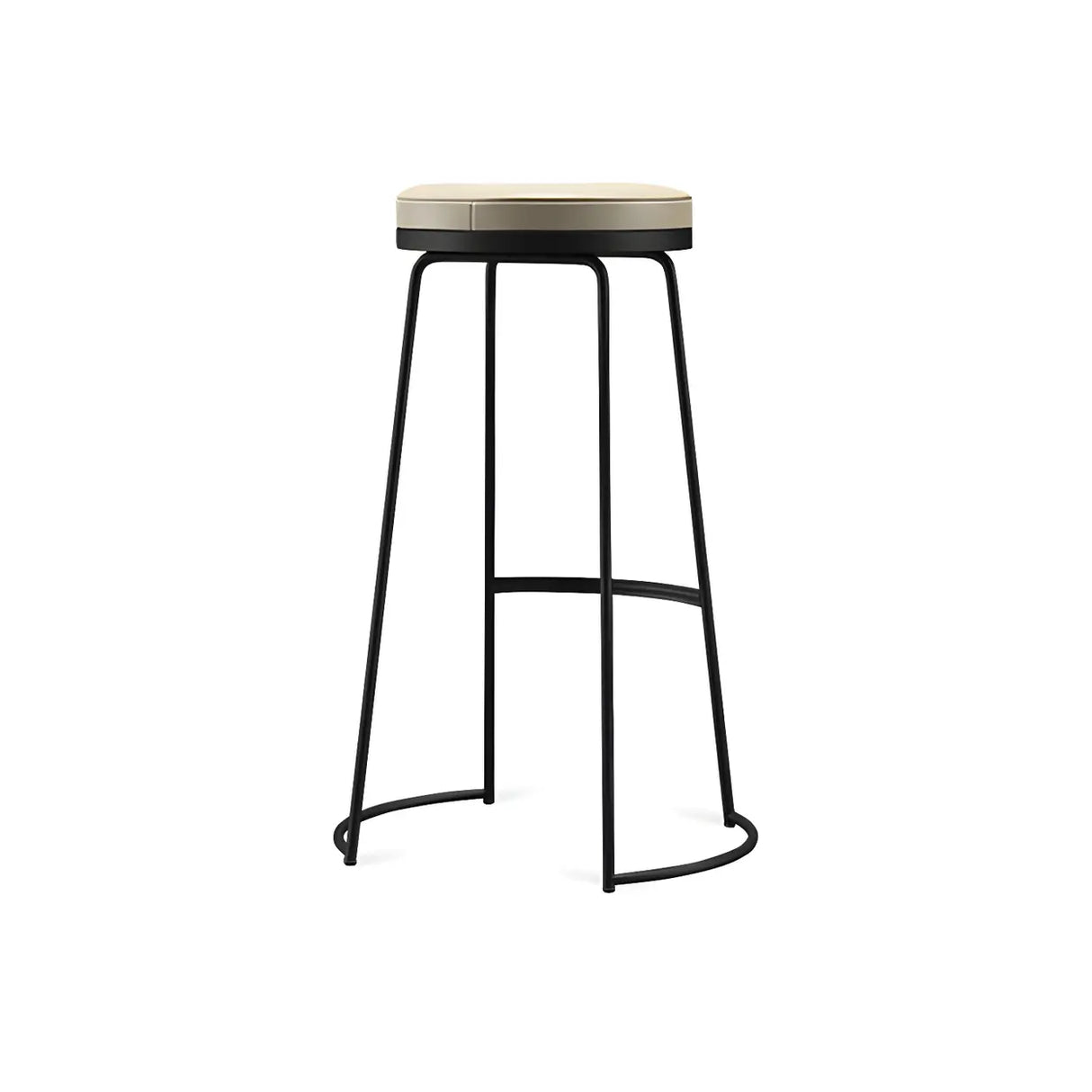 Beige Round Leather Backless Sled Metal Bar Stools Image - 8