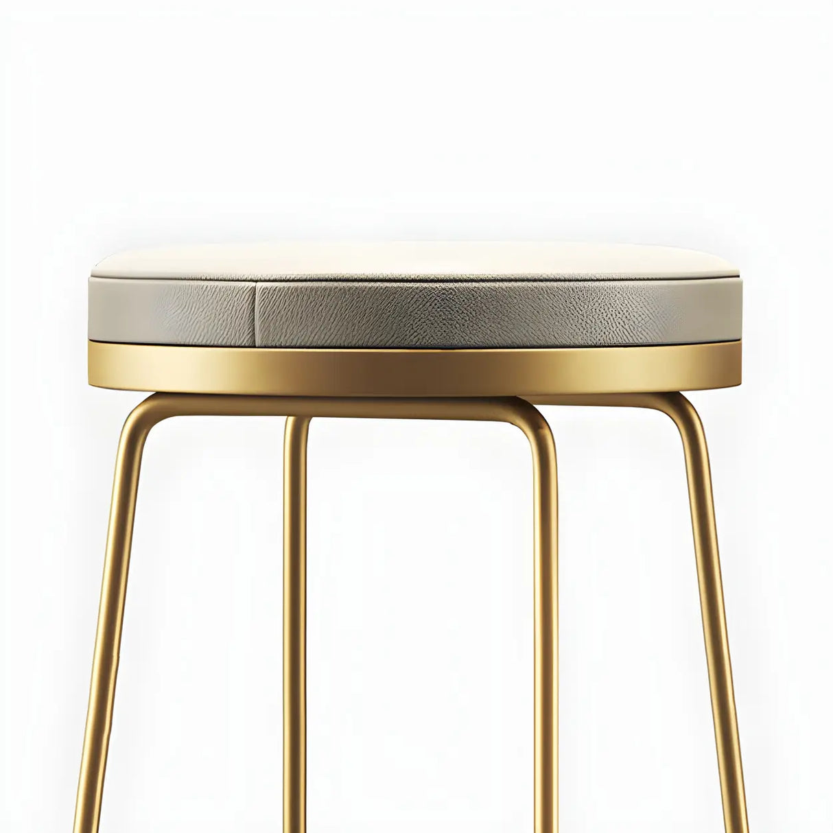 Beige Round Leather Backless Sled Metal Bar Stools Image - 9