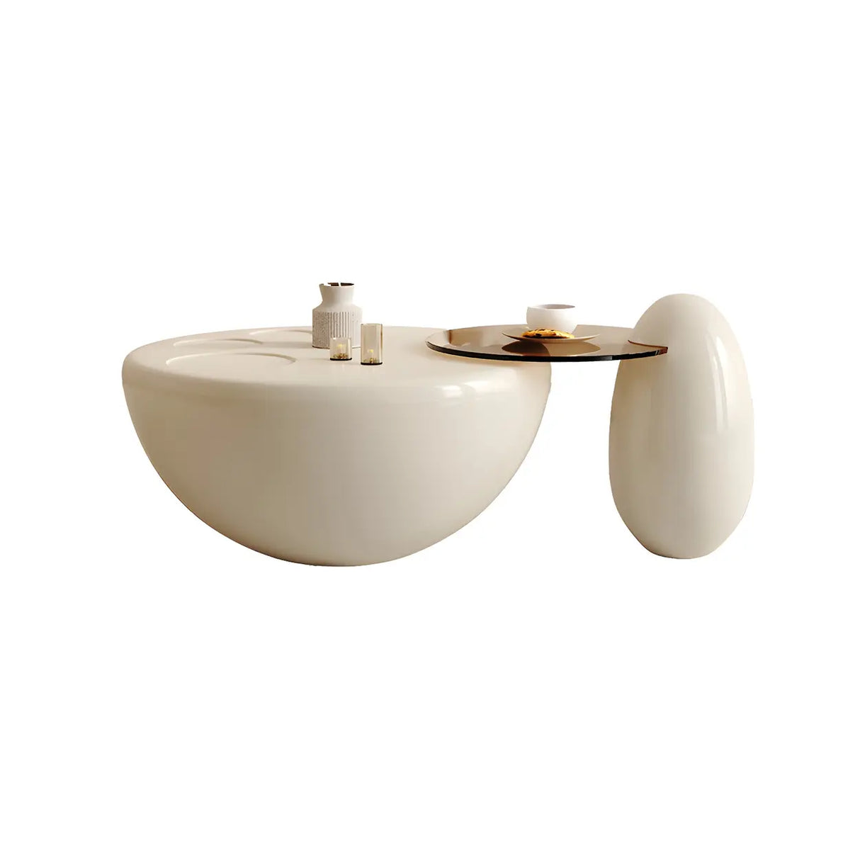 Beige Round Wood Top Pedestal Base Coffee Table Set Image - 11