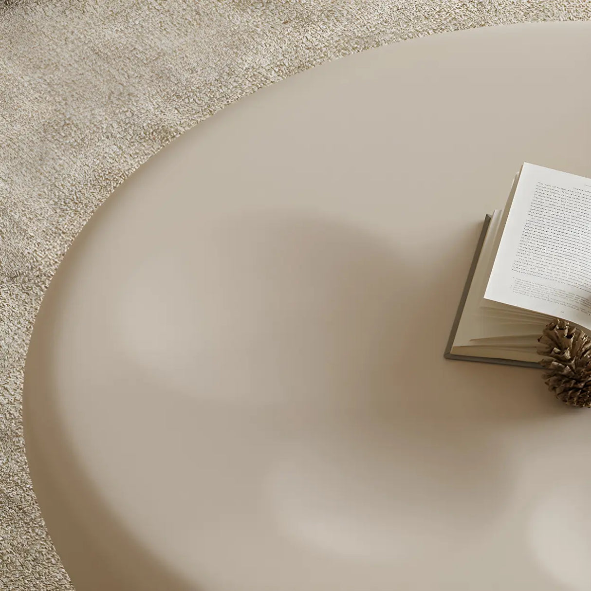 Beige Round Wood Top Pedestal Base Coffee Table Set Image - 12