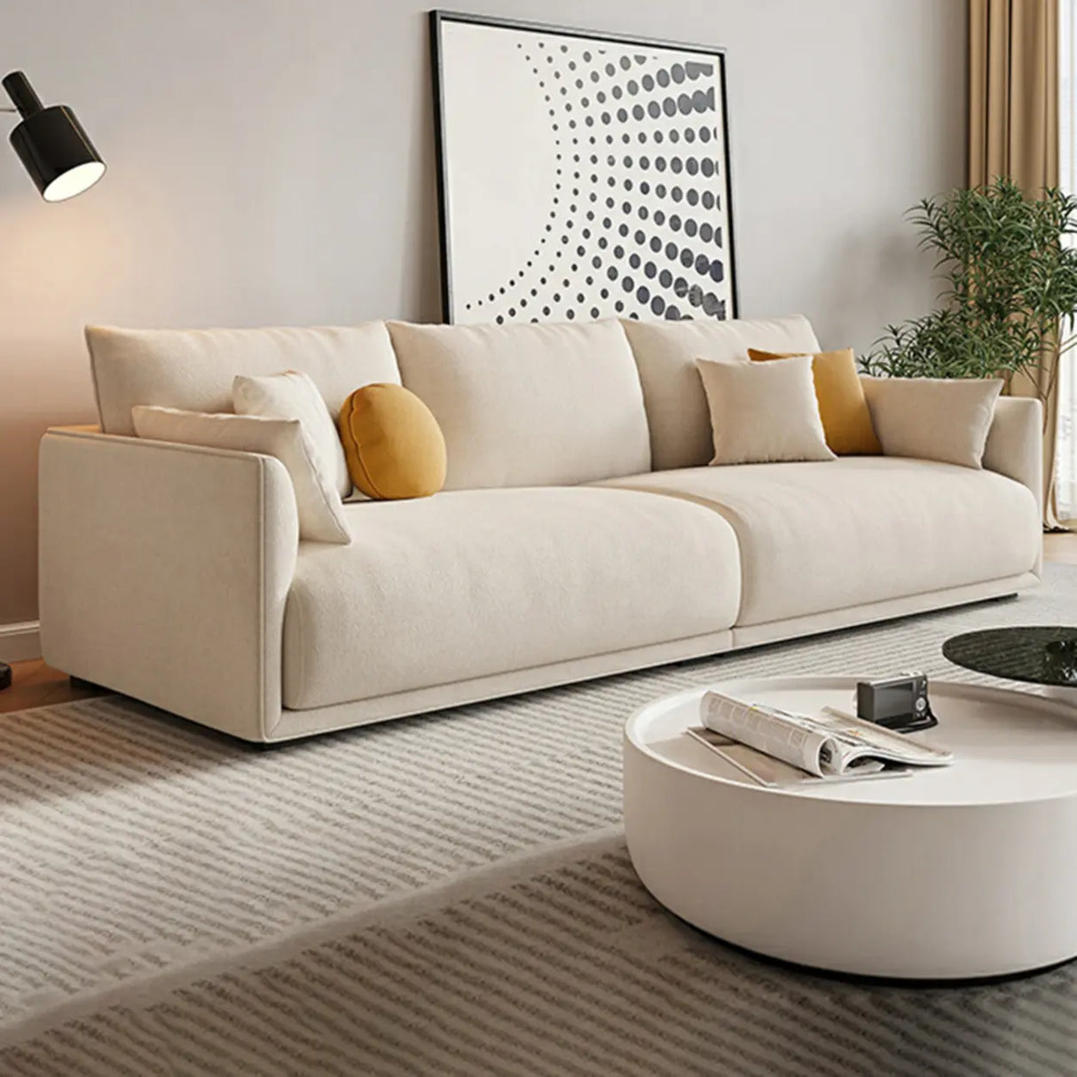 Beige Scratch Resistant Fabric Concealed Support Sofa Image - 1