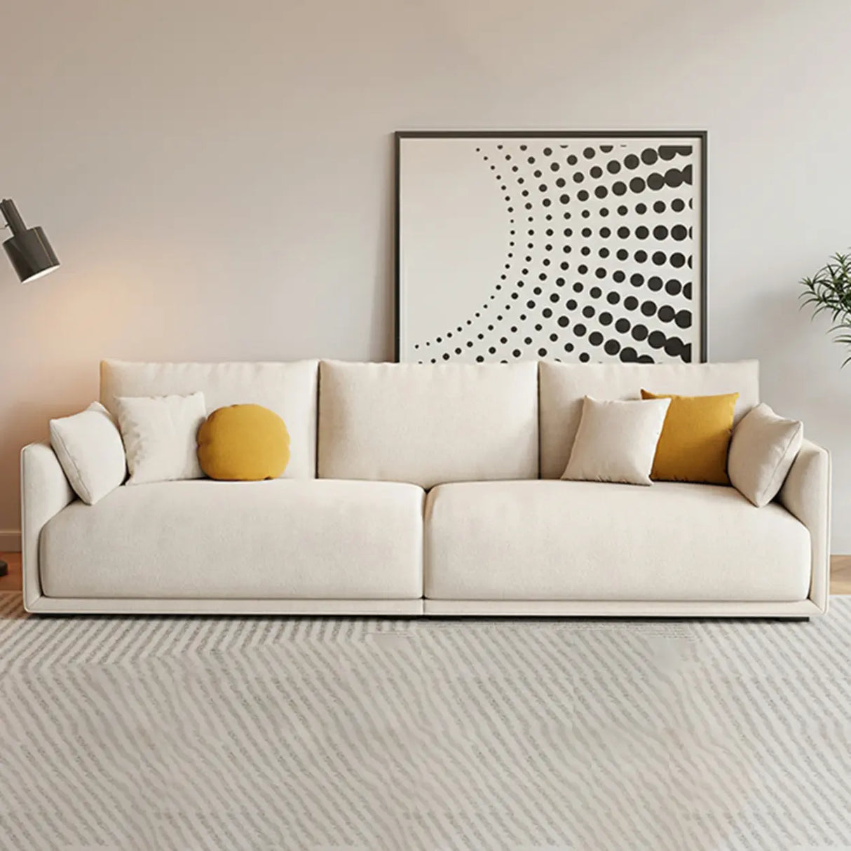 Beige Scratch Resistant Fabric Concealed Support Sofa Image - 4