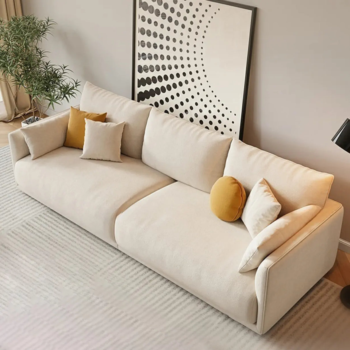 Beige Scratch Resistant Fabric Concealed Support Sofa Image - 6