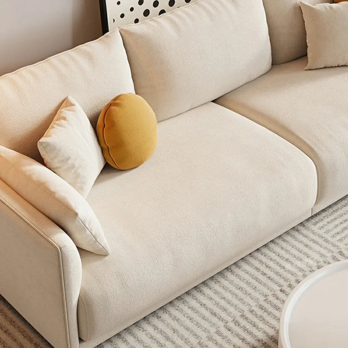 Beige Scratch Resistant Fabric Concealed Support Sofa Image - 7