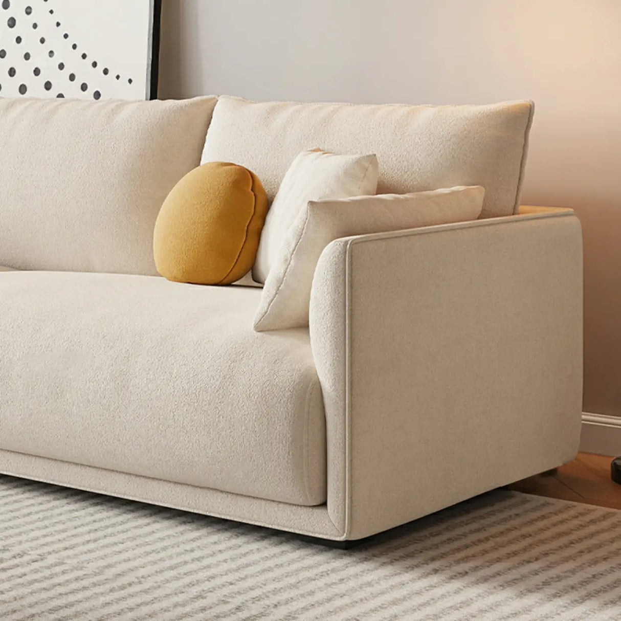 Beige Scratch Resistant Fabric Concealed Support Sofa Image - 8