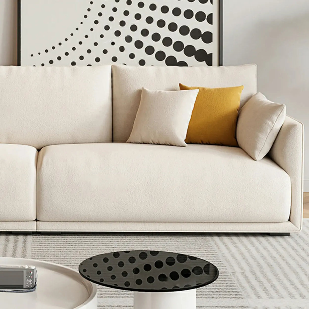 Beige Scratch Resistant Fabric Concealed Support Sofa Image - 9