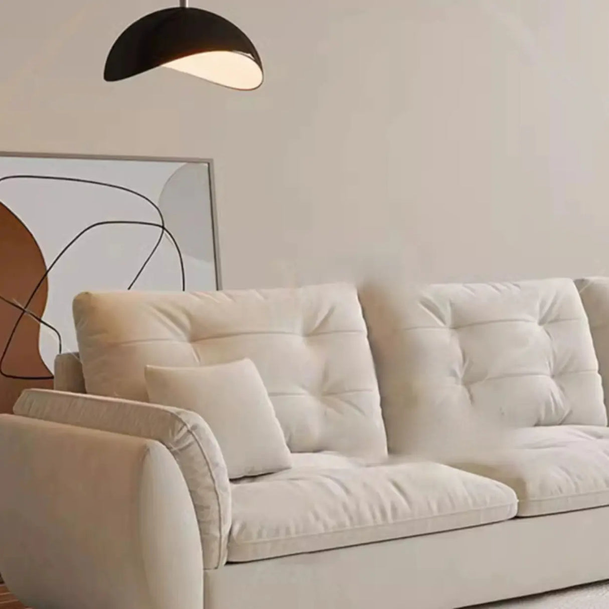 Beige Scratch Resistant Pillow Back Sofa with Ottoman Image - 10