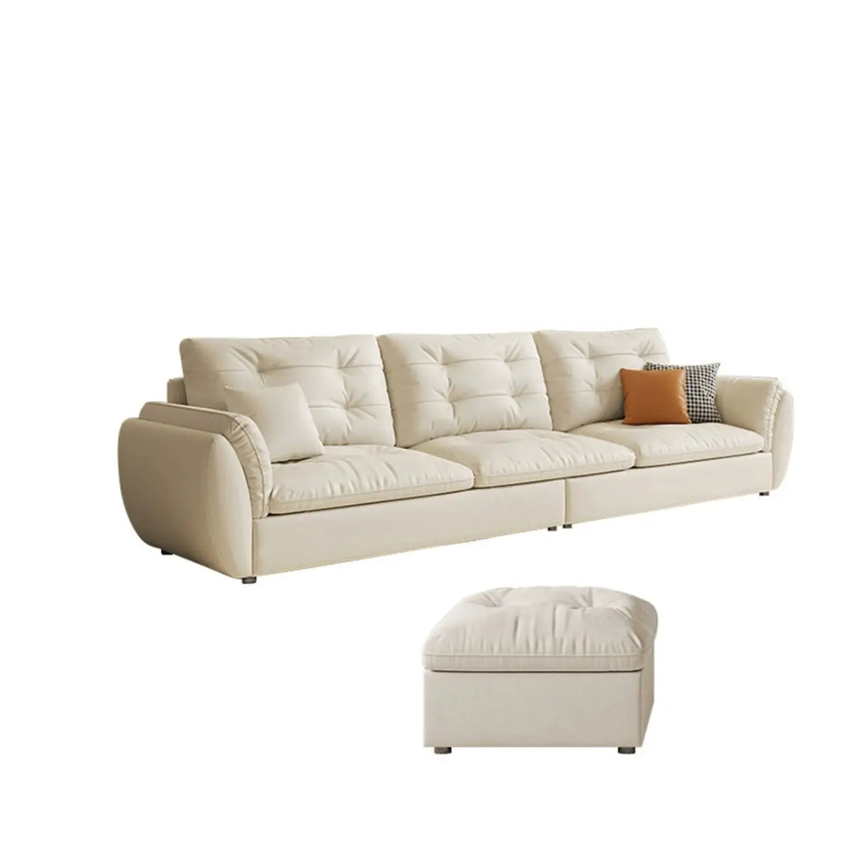 Beige Scratch Resistant Pillow Back Sofa with Ottoman Image - 11