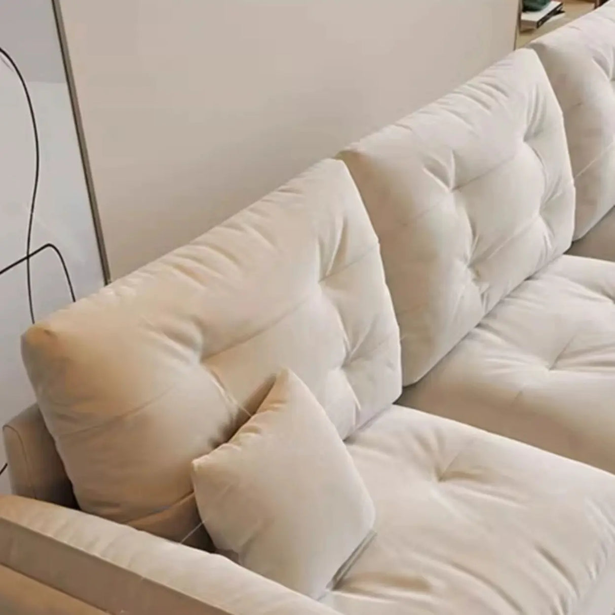 Beige Scratch Resistant Pillow Back Sofa with Ottoman Image - 12