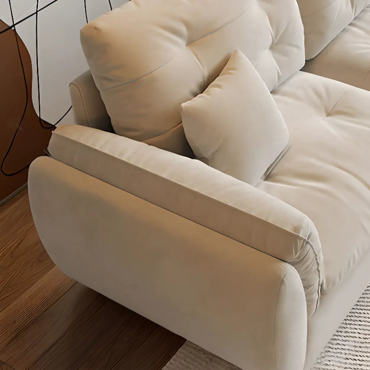 Beige Scratch Resistant Pillow Back Sofa with Ottoman Image - 14