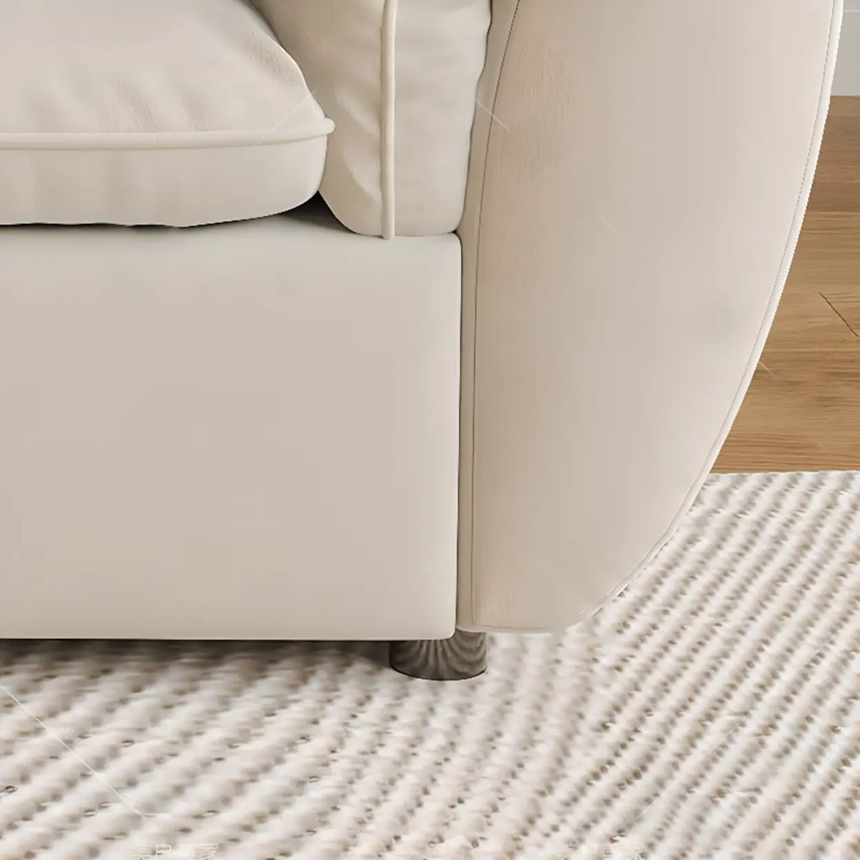 Beige Scratch Resistant Pillow Back Sofa with Ottoman Image - 15