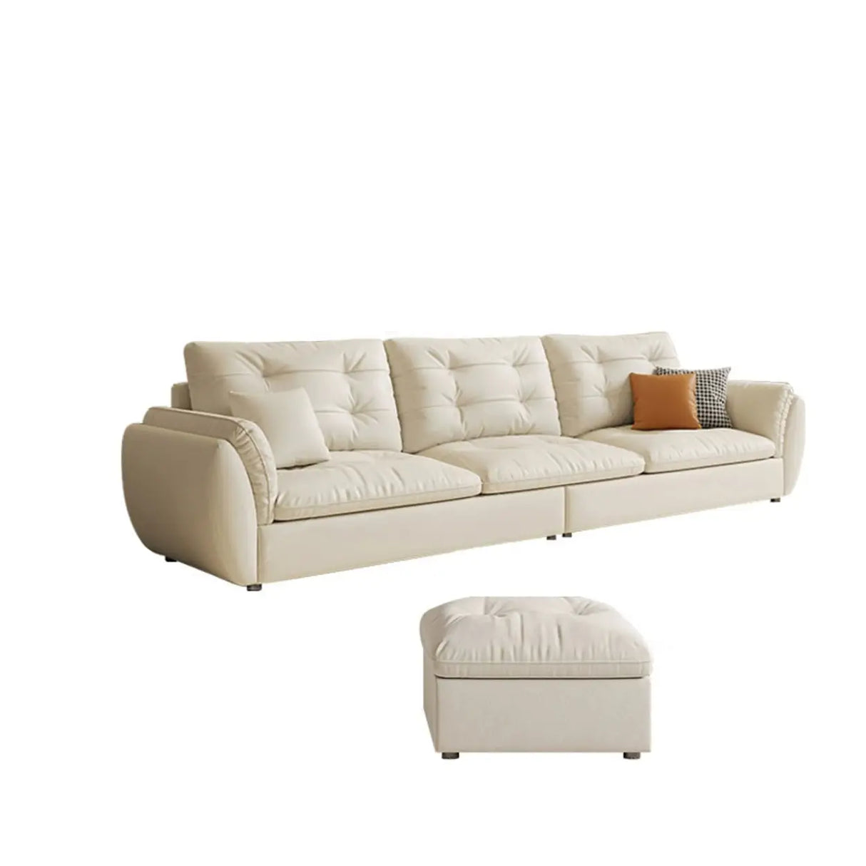 Beige Scratch Resistant Pillow Back Sofa with Ottoman Image - 16