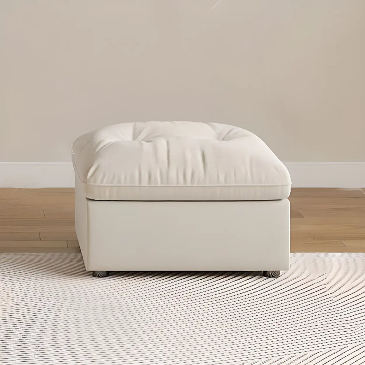 Beige Scratch Resistant Pillow Back Sofa with Ottoman Image - 18