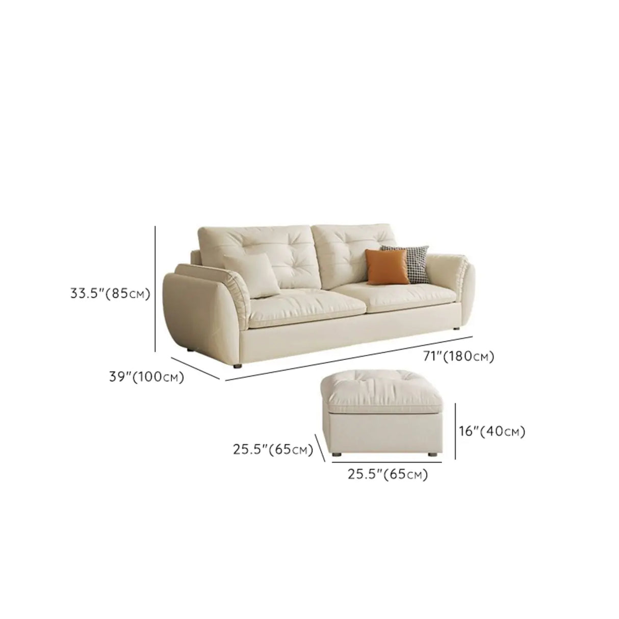 Beige Scratch Resistant Pillow Back Sofa with Ottoman Image - 22