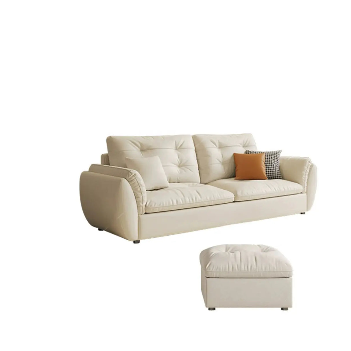 Beige Scratch Resistant Pillow Back Sofa with Ottoman Image - 3