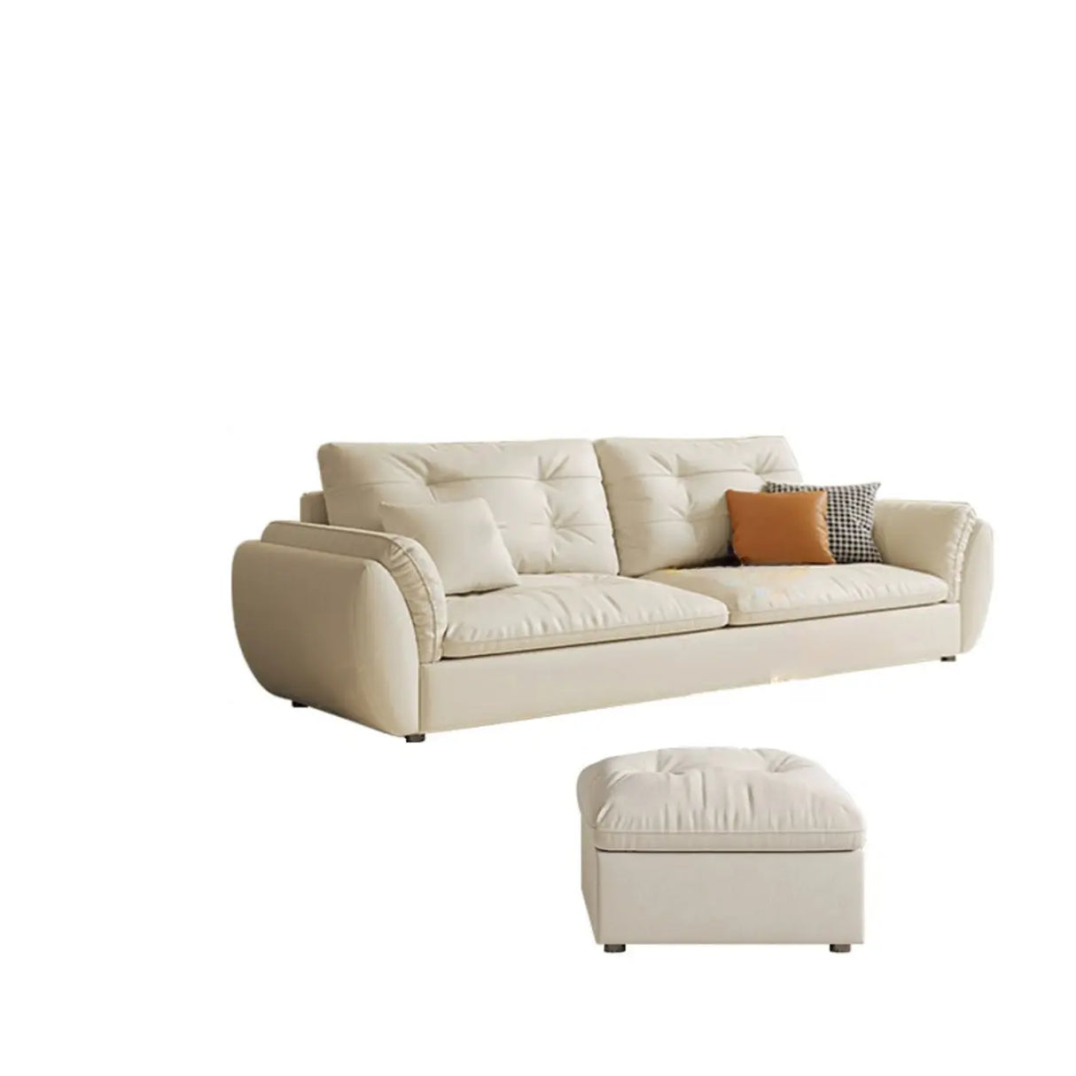 Beige Scratch Resistant Pillow Back Sofa with Ottoman Image - 7