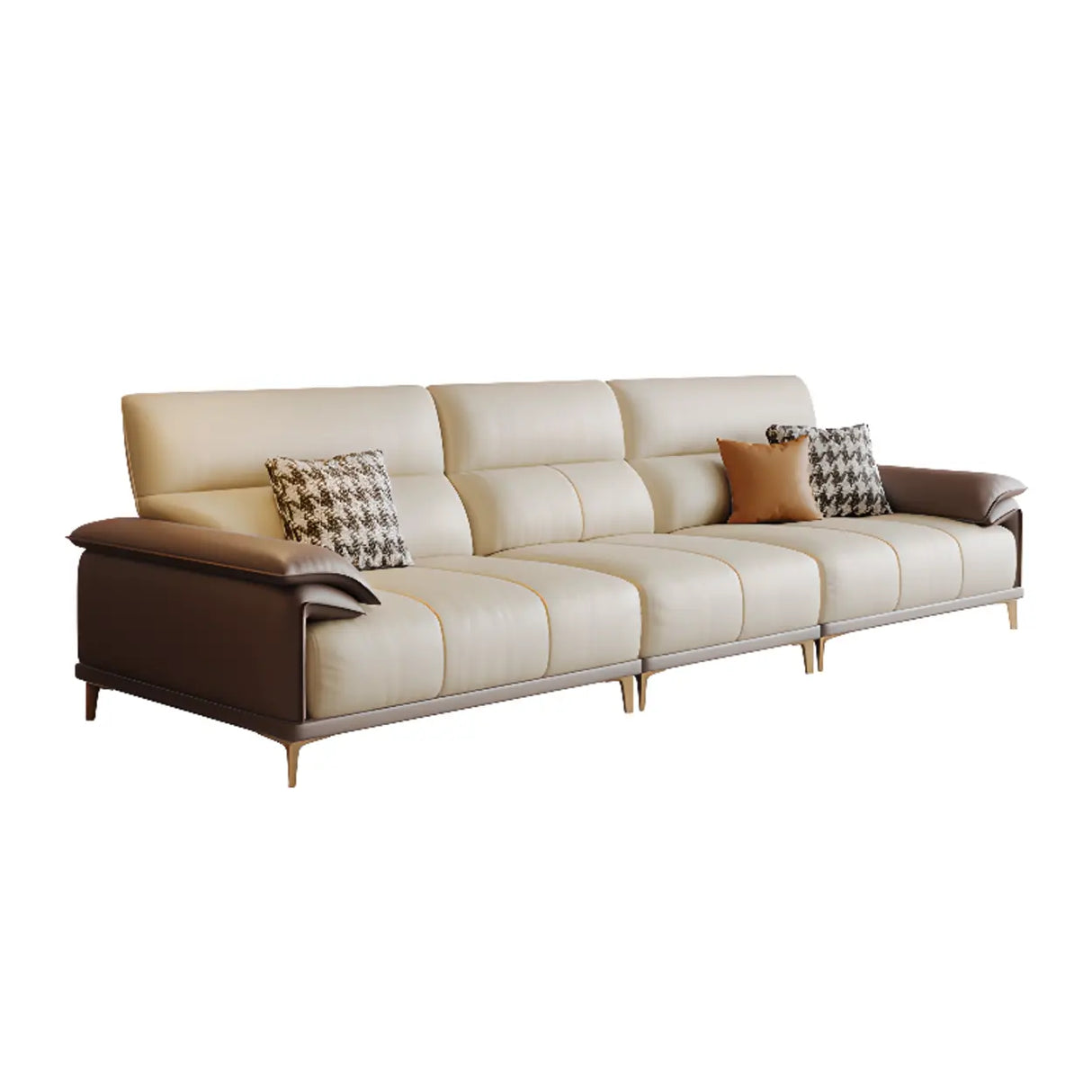 Beige Scratch Resistant Wood Frame Sofa with Arms Image - 3