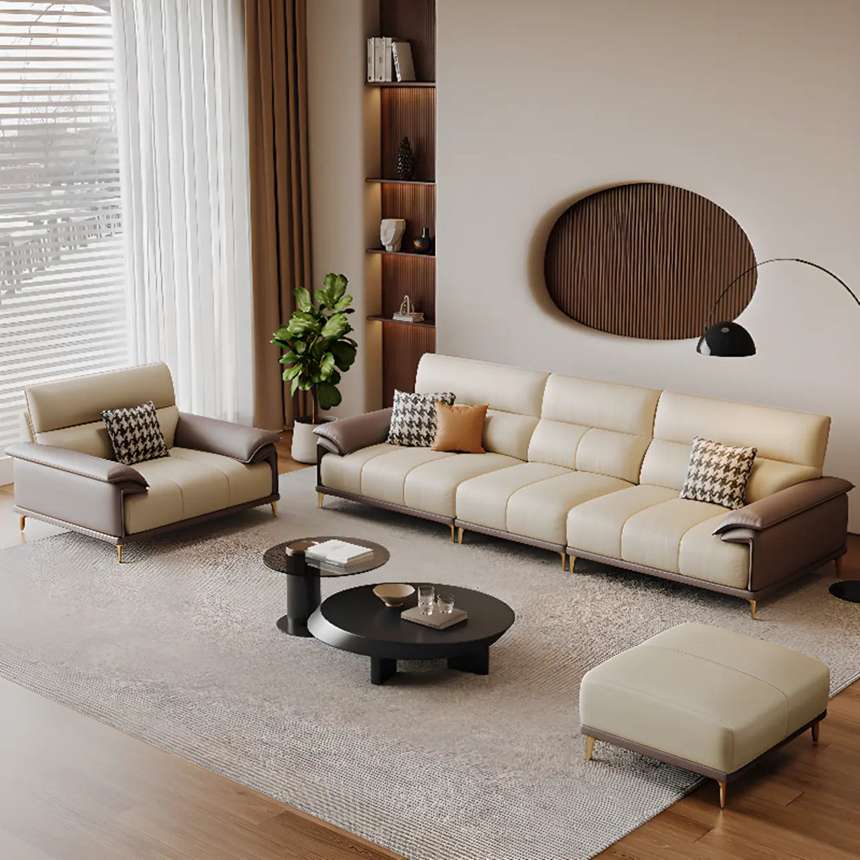 Beige Scratch Resistant Wood Frame Sofa with Arms Image - 4